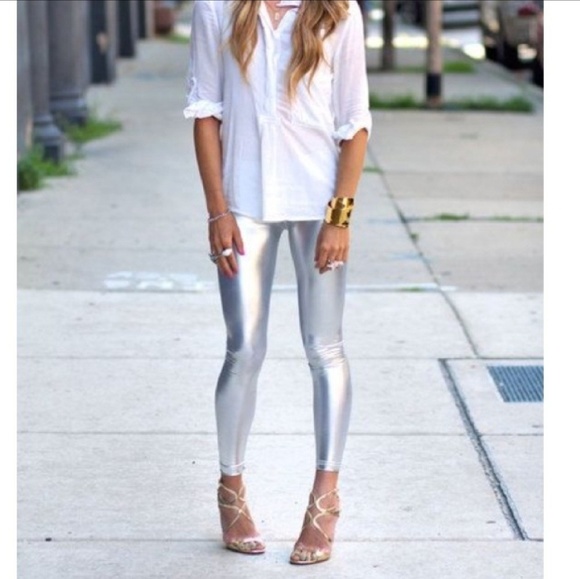 LEATHER LIQUID SILVER LEGGINGS - Picture 2 of 5